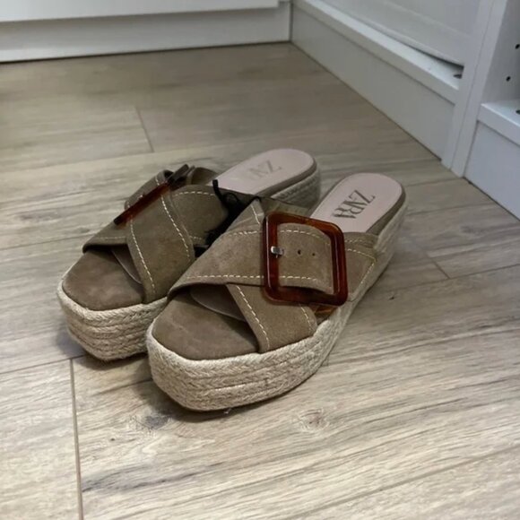 Zara Leather Platform Wedges with Tortoiseshell Buckle EUR 38 - Picture 5 of 9